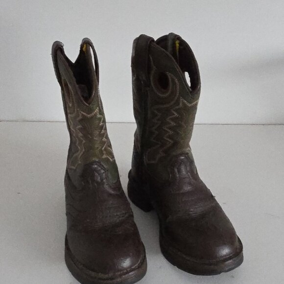 DURANGO | Brown Green Leather 8" Western Cowboy Boots Boys sz 9 - Picture 2 of 5